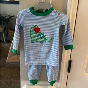 Green Dinosaur Striped Kids Pajama Set